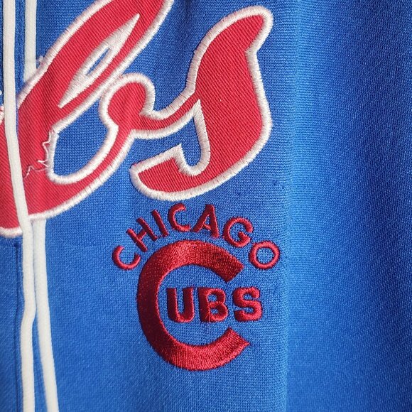 Chicago Cubs Jersey Womens XL Blue White MLB Baseball Button Front Script Raglan - Picture 3 of 9
